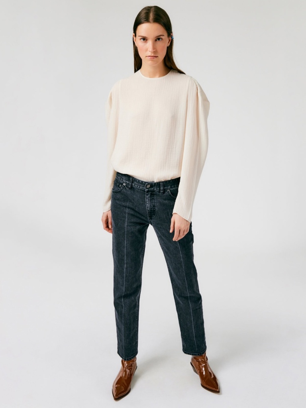Tibi Grey Stretch Denim Elfie Jeans